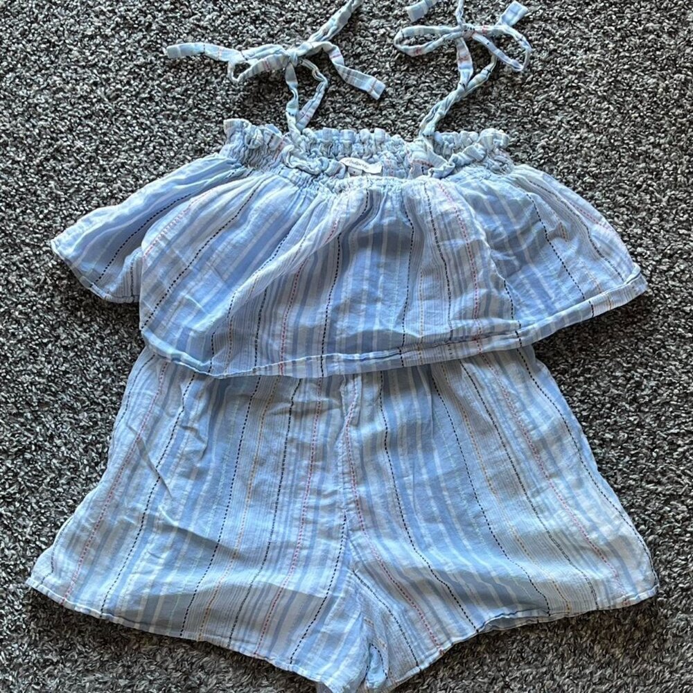 Madewell Romper Womens Small Blue White Striped Layered Adjustable Strap Artsy